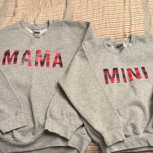 Gildan Gray Sweatshirt Set with Red Plaid Letters